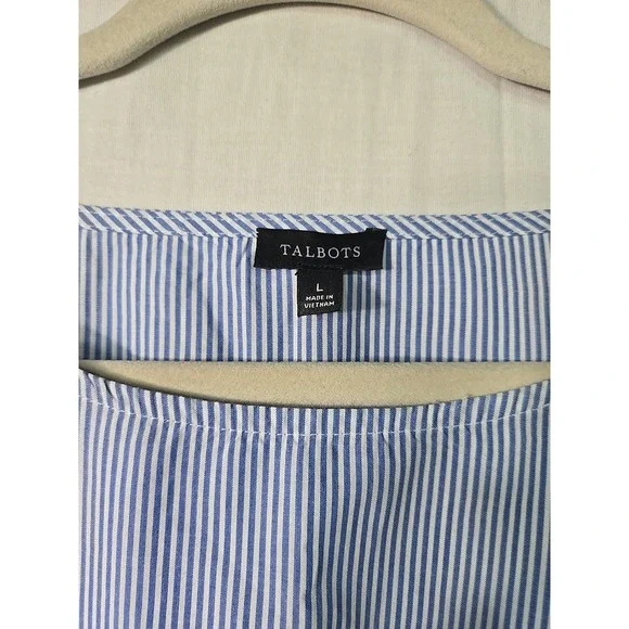 Talbots Cotton Striped Pullover‎ Blouse Blue & White Women's Large Cutouts Ties - Picture 3 of 7